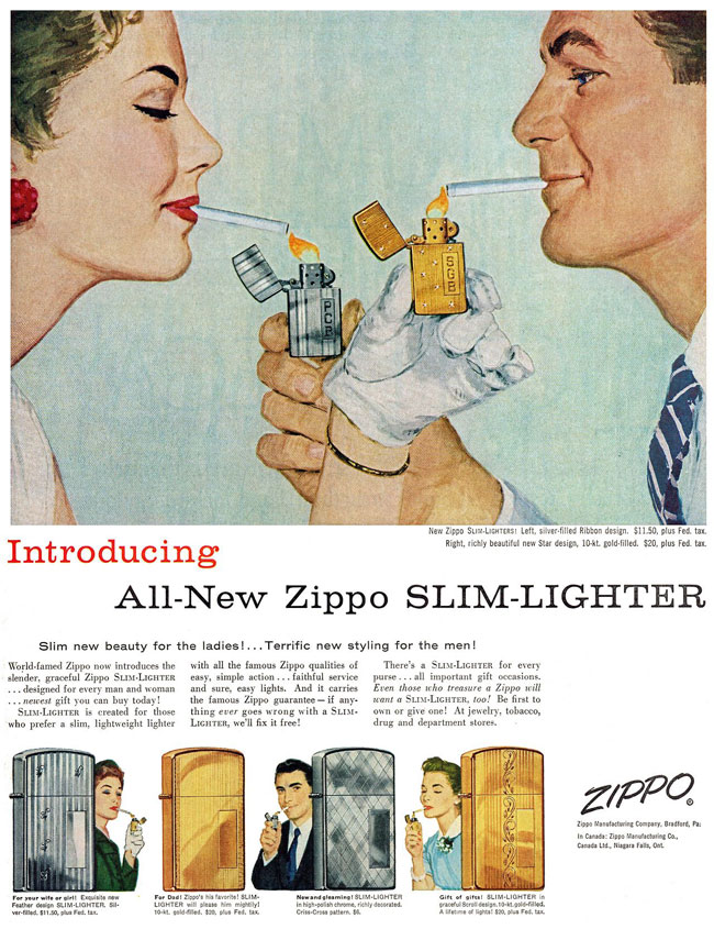 Publicité pour le briquet Zippo Slim
