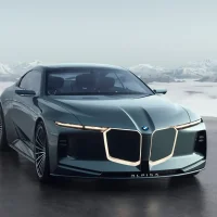 La large calandre de la BMW Vision Alpina s’éloigne nettement du petit double haricot vu sur les récents modèles électriques i3 et iX3. ©BMW Calandre imposante de la BMW Vision Alpina, différente du double haricot des modèles électriques i3 et iX3.